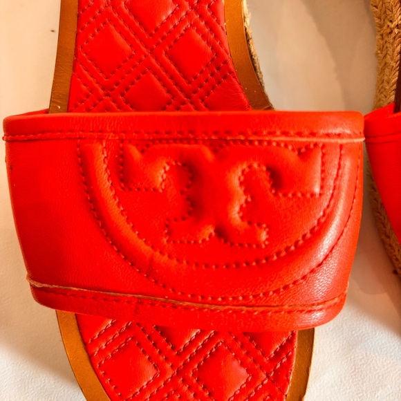 TORY BURCH Sz 9 Orange Espadrille Slides Slip On With a Block Heel - Picture 4 of 12